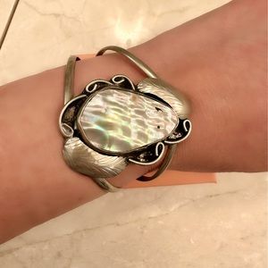 MEXICAN SILVER MOTHER OF PEARL CUFF BRACELET